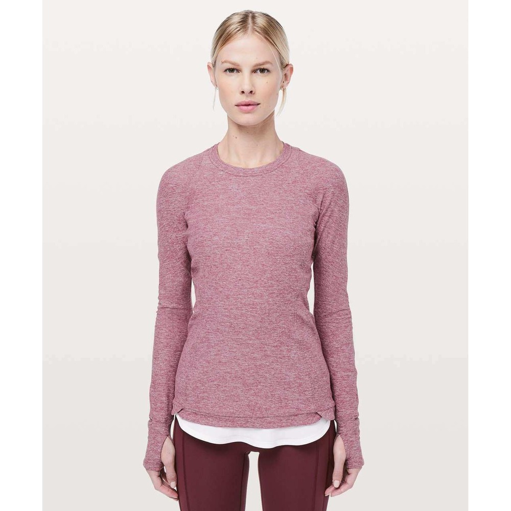 Lululemon Runderful Long Sleeve Running Top 8 Heathered Misty Merlot Pink Red